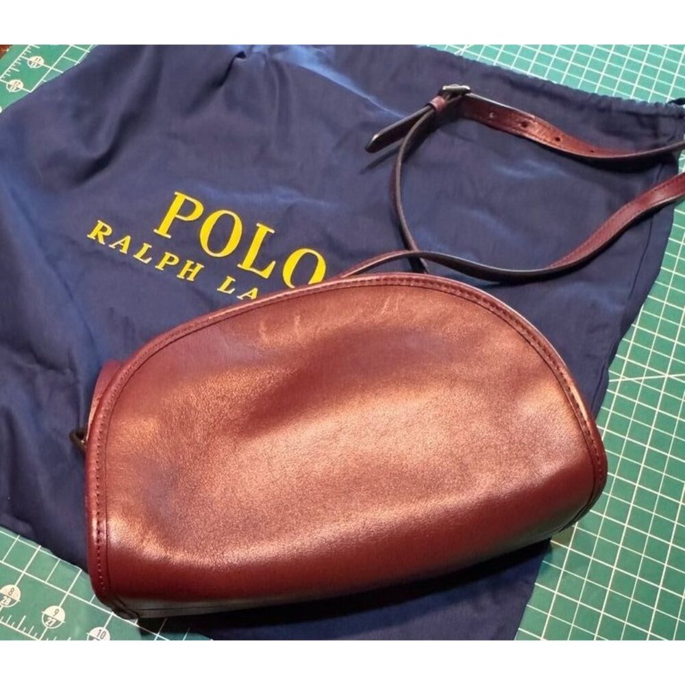 Polo Ralph Lauren Brown Leather Half-Moon Crossbody Bag Adjustable Strap dustbag - Picture 3 of 7